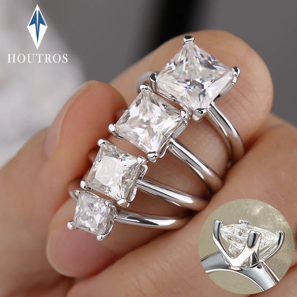 1/2/3/4 Carat Princess Cut Moissanite Engagement Ring with GRA Solitaire Diamond Wedding Promise Bands for Women Fine Jewelry