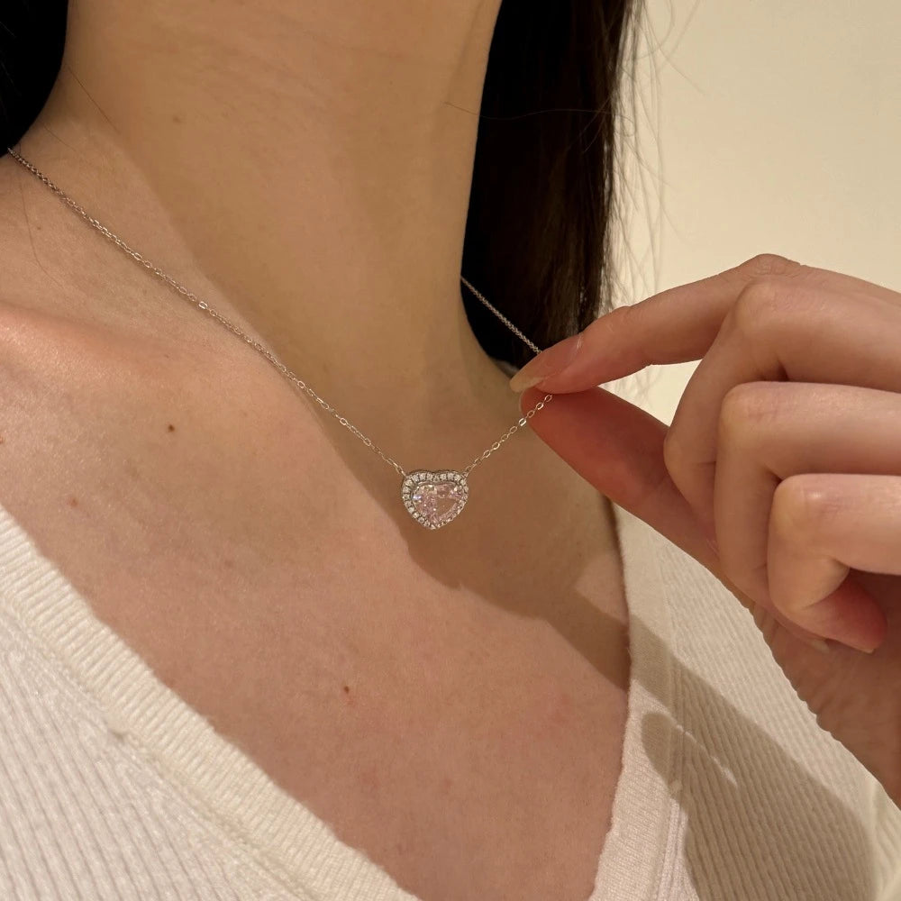 Wong Rain 925 Sterling Silver Heart Cut 8*10MM Lab Sapphire High Carbon Diamond Gems Pendant/Necklace/Earrings/Rings Jewelry Set