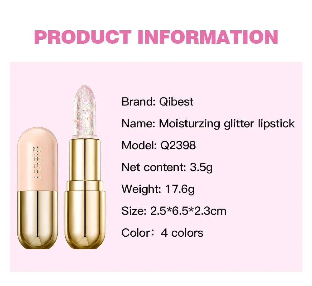 Soft Jelly Lipstick Color Changing Glossy Hydrating Moisturizing Glitter Lip Stick Sparkling Sequins Turning Red Shade Lip Balm