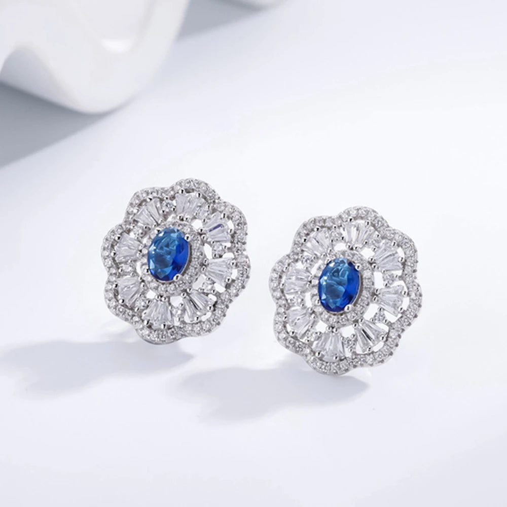 Vinregem 5*7MM Oval Cut Sapphire High Carbon Diamond Gems Romantic Ear Studs Earrings 925 Sterling Silver Fine Jewelry Wholesale