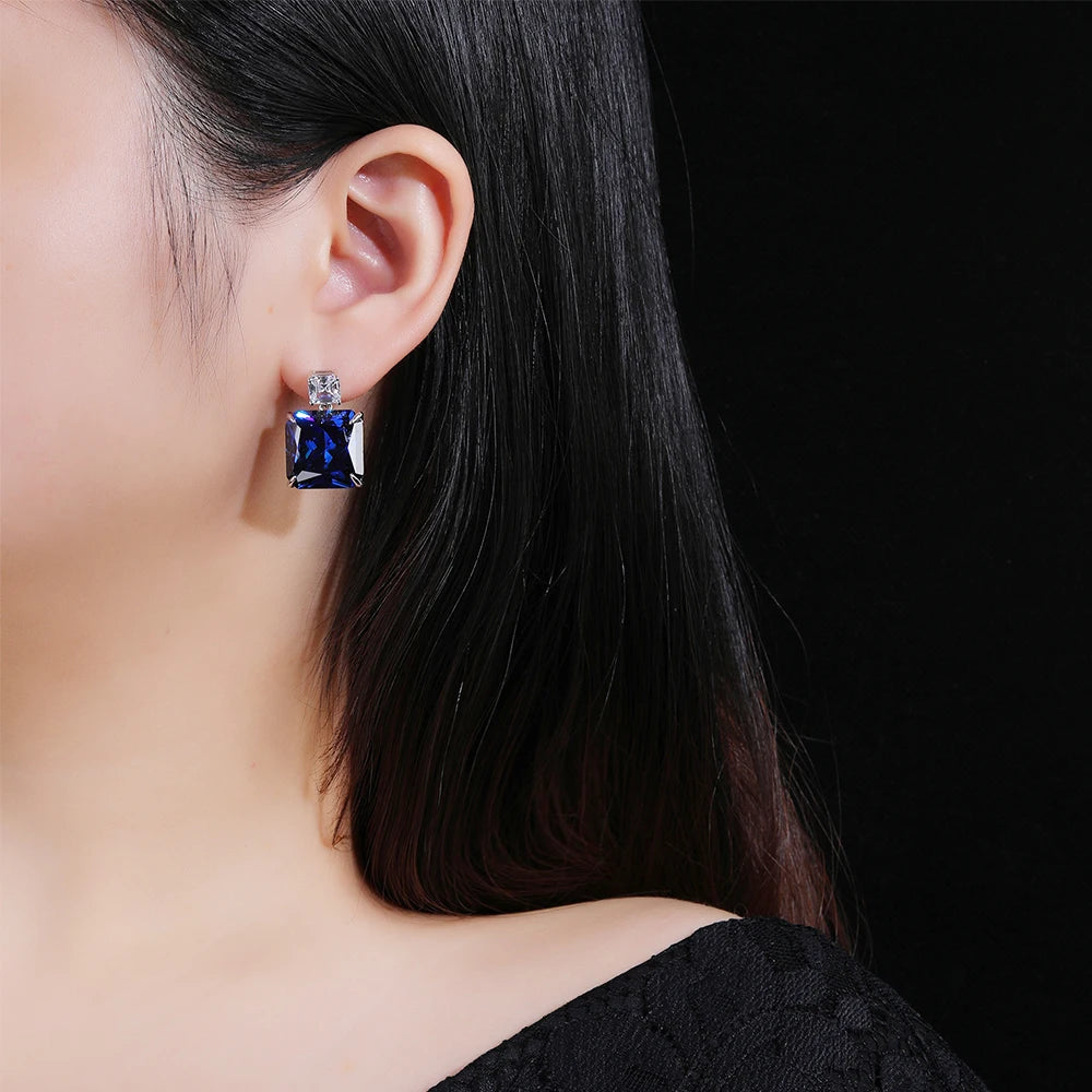 WUIHA Vintage 100% 925 Sterling Silver Lab Sapphire High Carbon Diamonds Wedding Engagement Drop Dangle Earrings Fine Jewelry