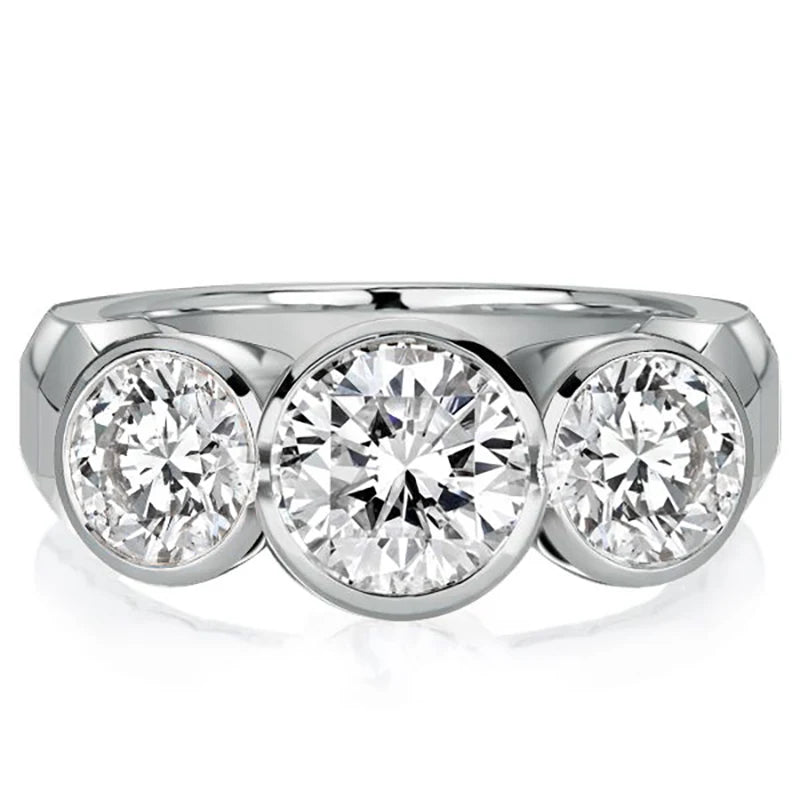 Ehhai GRA Certified 5mm&6.5mm Bezel Set Round Moissanite Ring for Women 925 Sterling Silver Wedding Engagement Ring Jewelry Gift