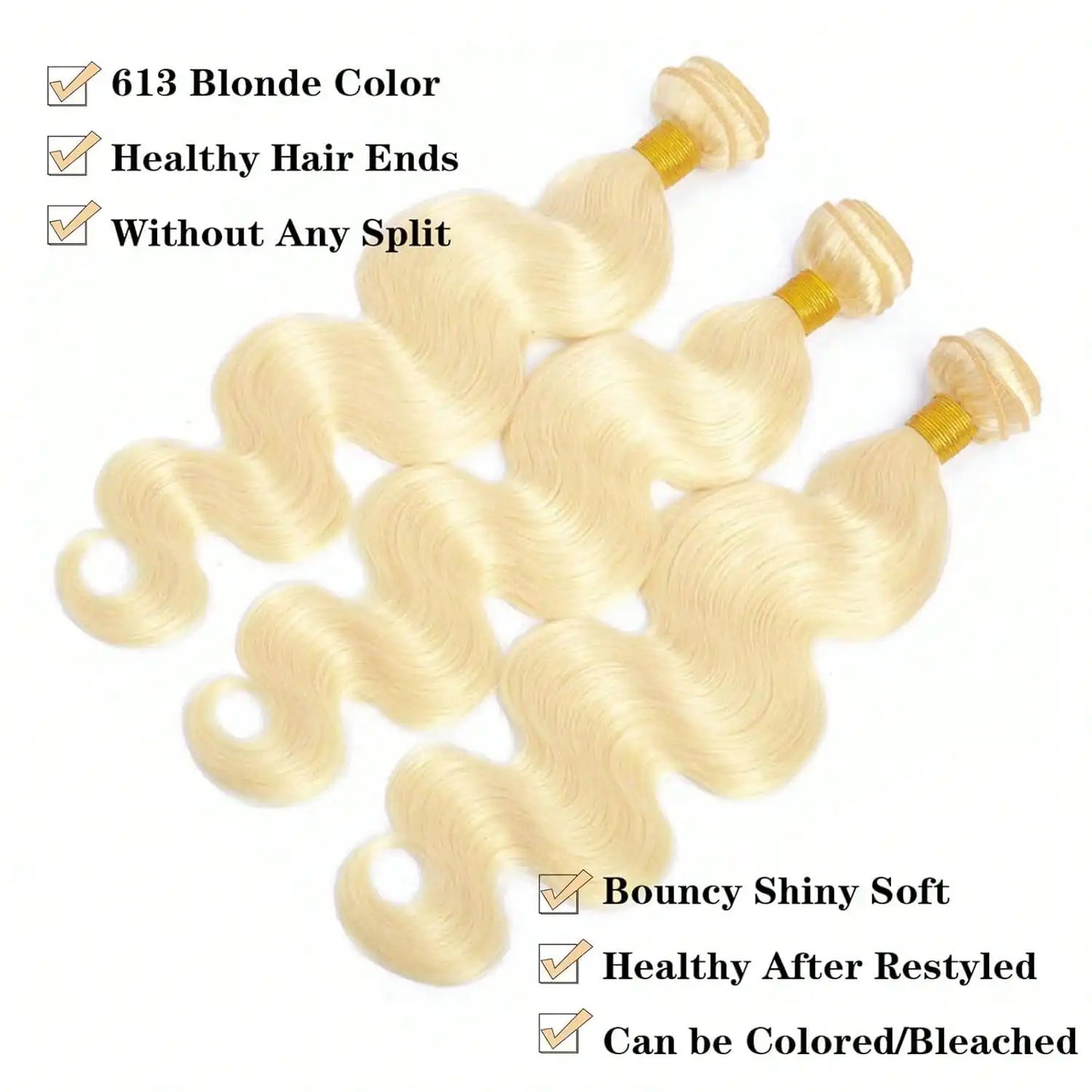 Smilegirl 12A Raw Virgin Human Hair 613 Blonde Bundles Body Wave Premium Double Weft Hair Extensions 10-30 Inch 1 3 4 Bundles for Women
