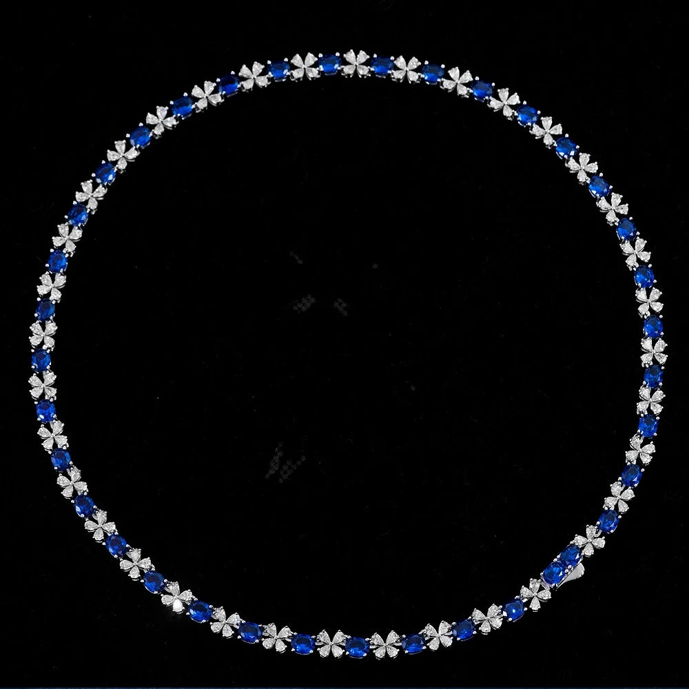 Wong Rain 925 Sterling Silver 4*5MM Sapphire Ruby High Carbon Diamond Gemstone Sparkling Necklace Fine Jewelry Anniversary Gifts