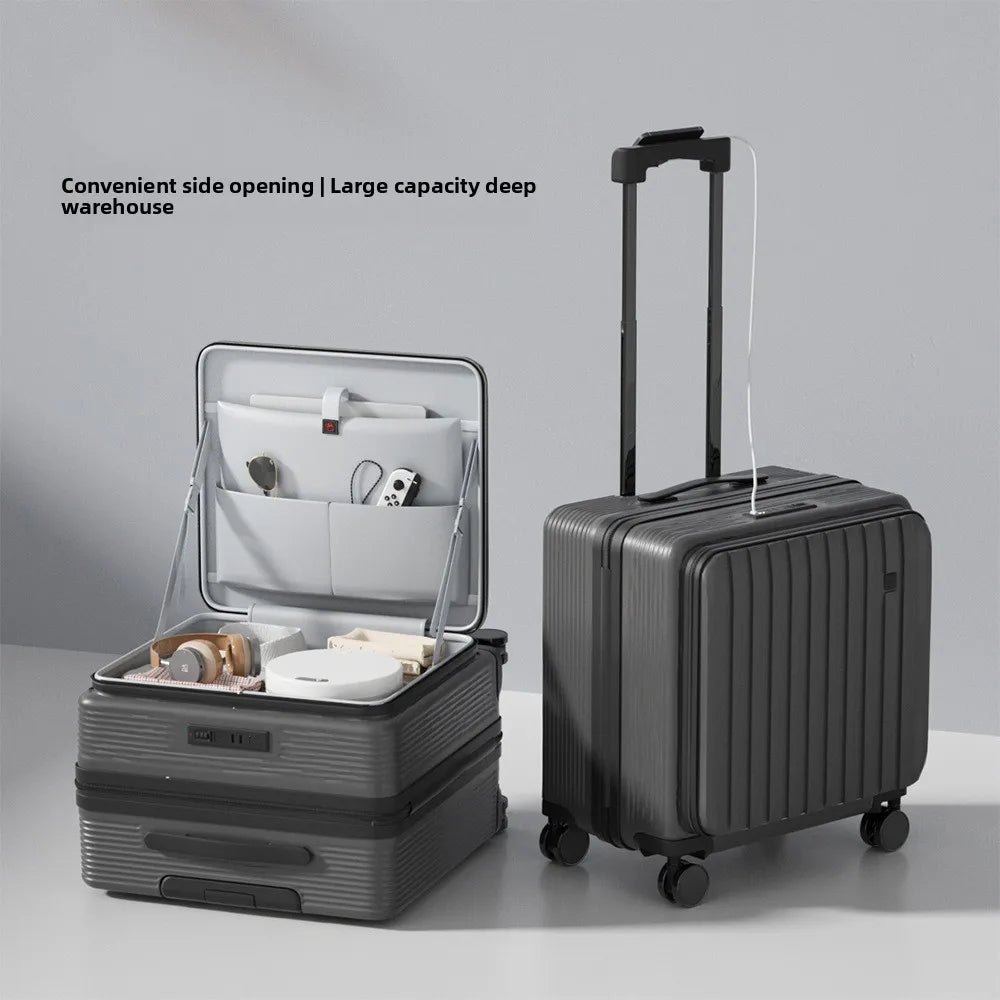 KLQDZMS 18" Luggage Travel Bag High Quality 20 Inch Boarding Box Men's Small Trolley Case Women's Front Opening Laptop Suitcase