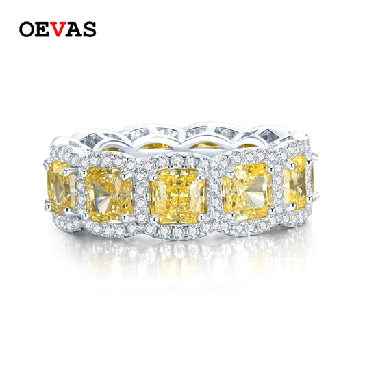 OEVAS 100% 925 Sterling Silver Sparkling 5*5mm Square Yellow Pink White High Carbon Diamond Rings For Women Party Fine Jewelry