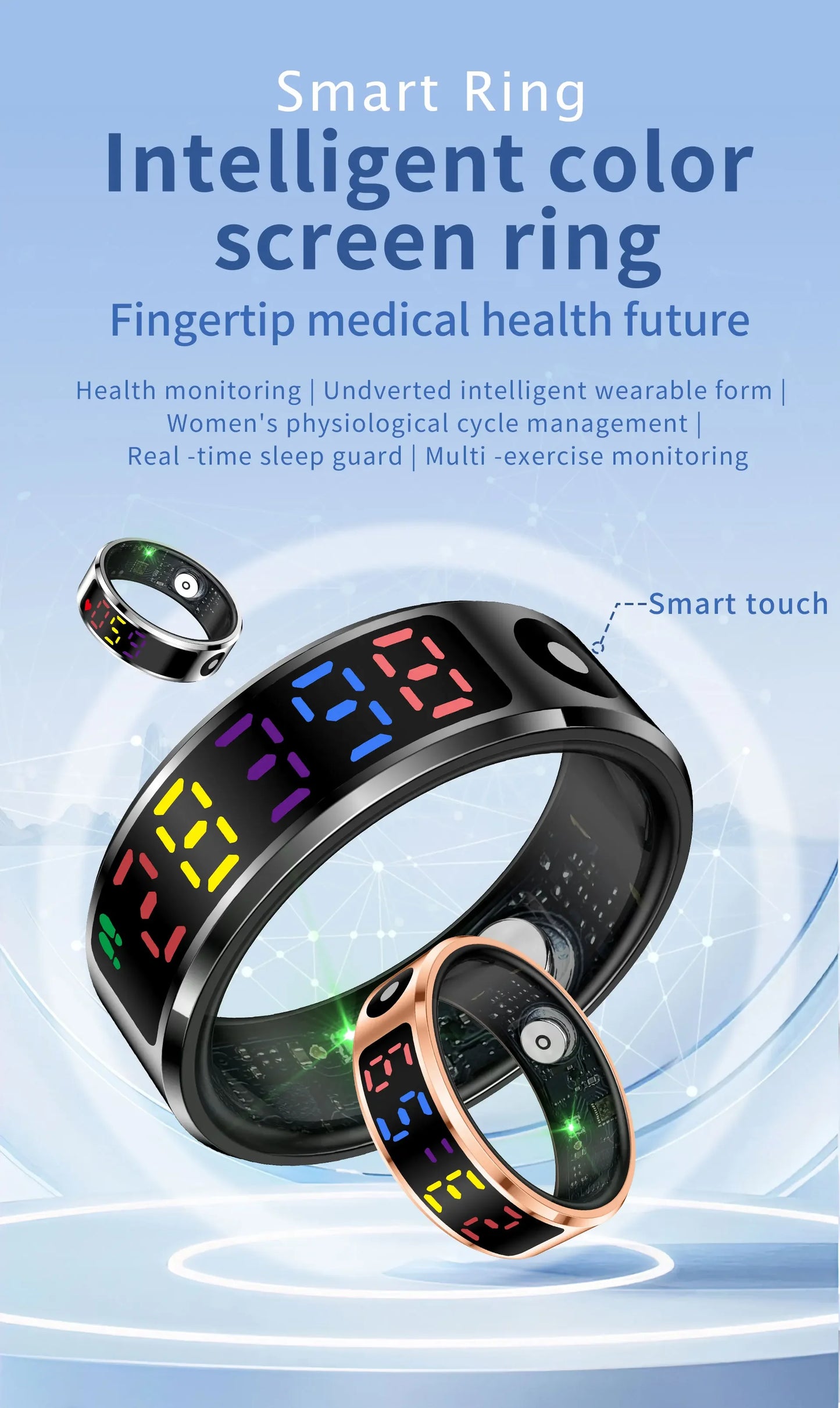 2025 Smart Ring For Men Women Heart Rate Blood Oxygen Health and Sleep Monitor Multi Sport 5ATM Waterproof Ring With LED Display