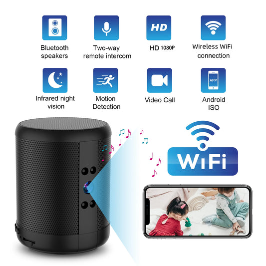 4K HD Mini Home Security Surveillance Camera WiFi Bluetooth Speaker Two-Way Remote Intercom Night Vision Battery Operated