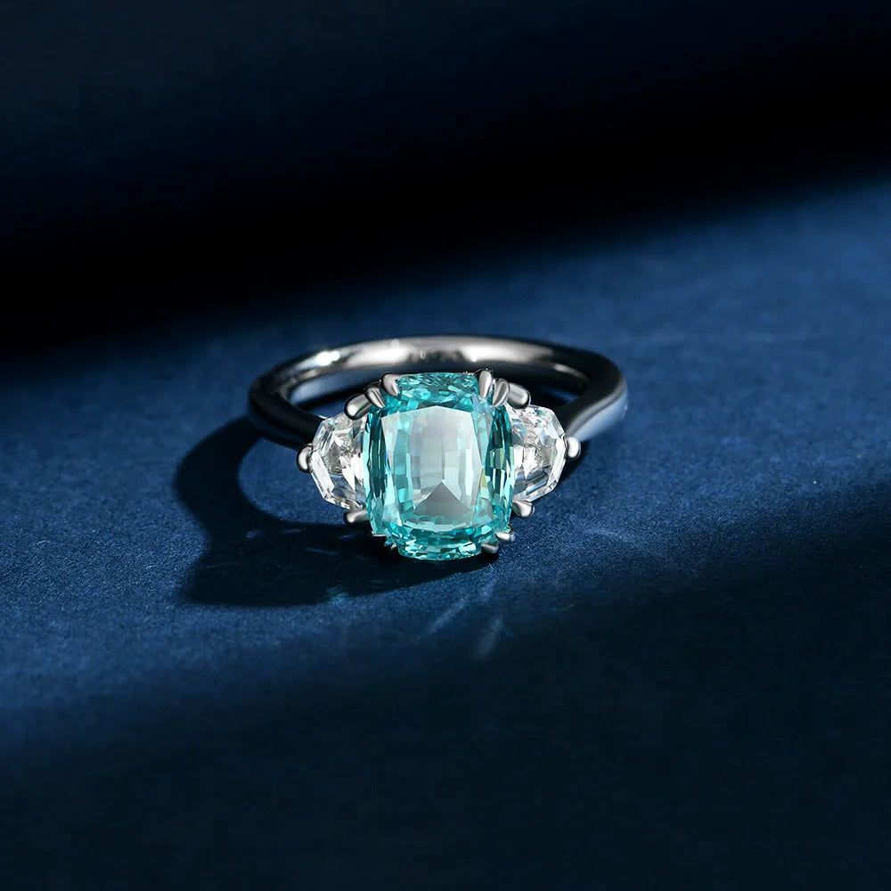 Wong Rain 925 Sterling Silver 4CT Paraiba Tourmaline Padparadscha High Carbon Diamond Gems Wedding Engagement Rings Fine Jewelry