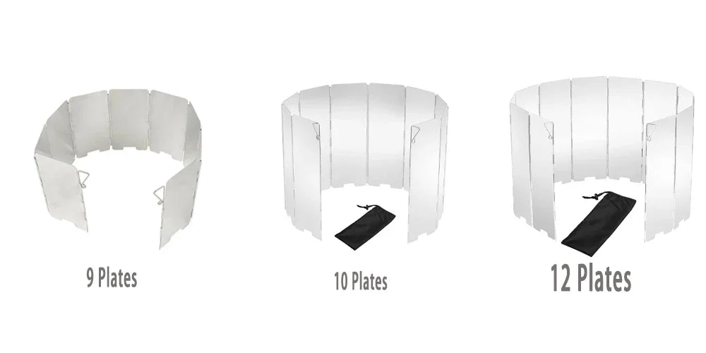 9/10/12 Plates Stove Windscreen, Aluminum Stove Windshield with Drawstring Bag, for Camping, Butane Stoves