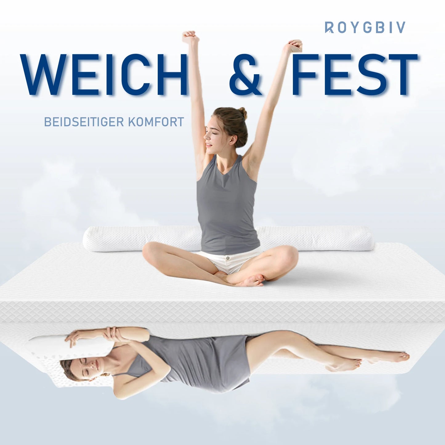 ROYGBIV topper mattress topper with H2/H3 hardness, gel topper for comfort and pressure relief, bed topper 7 cm height, 180*200