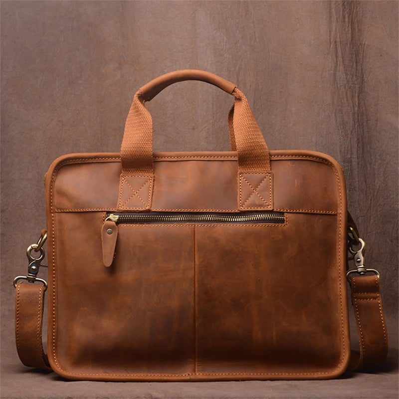 GURO Vintage Wild Handbag Male Genuine Leather Business Briefcase Original Cowhide Shoulder Messenger Bag A4 File 14″ Laptop Bag