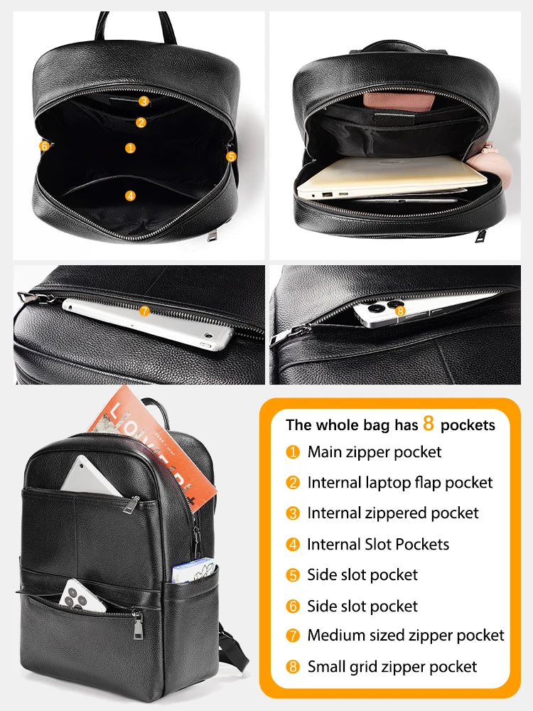 Zency Genuine Leather Backpack Bag Simple Casual Large Capacity Women's Knapsack Travel Outdoor Female Rucksack Unisex Mochilas