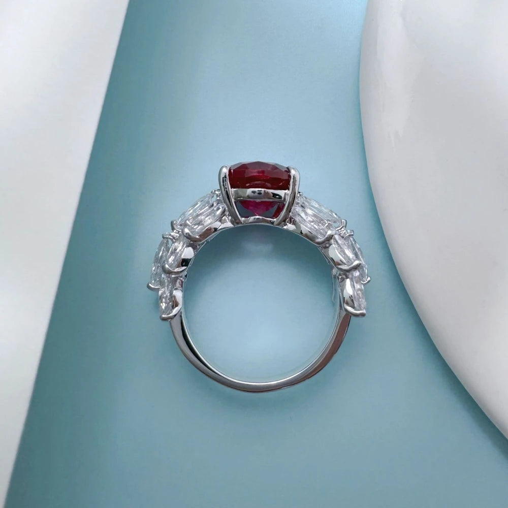 Wong Rain 925 Sterling Silver Oval Cut 3 CT Ruby High Carbon Diamond Gemstone Cocktail Party Ring for Women Fine Jewelry Gifts