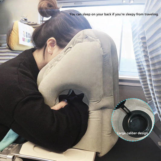 Pattern Inflatable Travel Pillow Portable Chin Support Neck Pillow for Airplane Car Bus Train Office Nap Rest Support Pillow