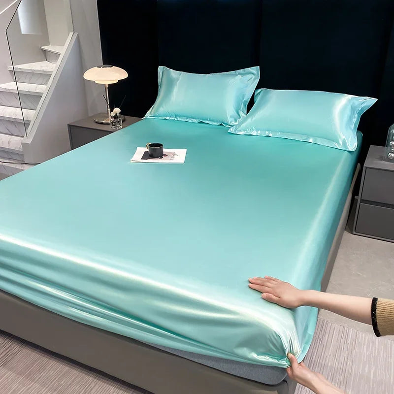 Summer Satin Waterproof Couple bed Fitted Sheet Double bed sheets Mattress Cover Bed linen protector single Queen NO Pillowcase