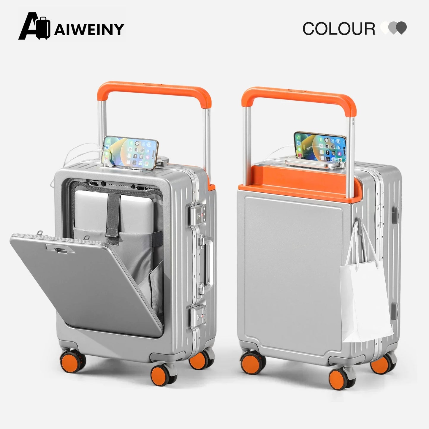 AIWEINY Luggage , PC Hard Shell Aluminum Framed Suitcase for Violent Loading and Unloading with TSA Lock, Airline Approved, 20“