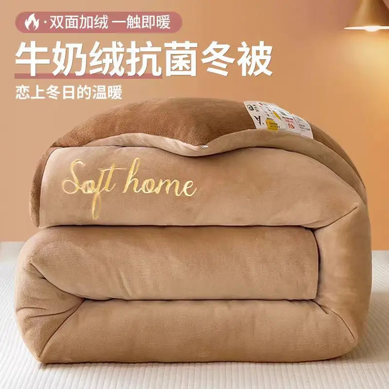 Thicken Lamb Double-faced Velvet Quilt Wool Super Warm Winter Comforter Students Dormitory Luxury Blanket Soft Quilt Duvets