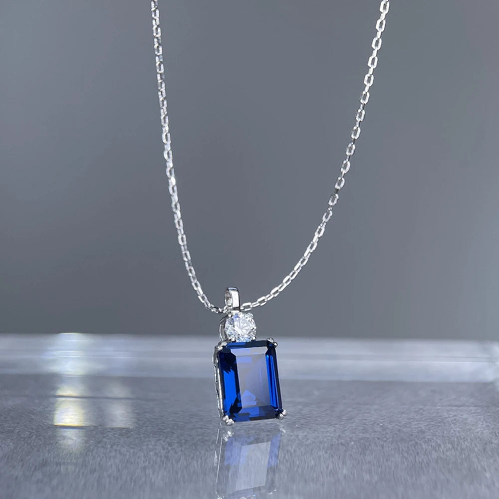 Wong Rain 925 Sterling Silver 8*10 MM Tanzanite Sapphire Ruby Citrine Emerald High Carbon Diamond Pendant Necklace Fine Jewelry