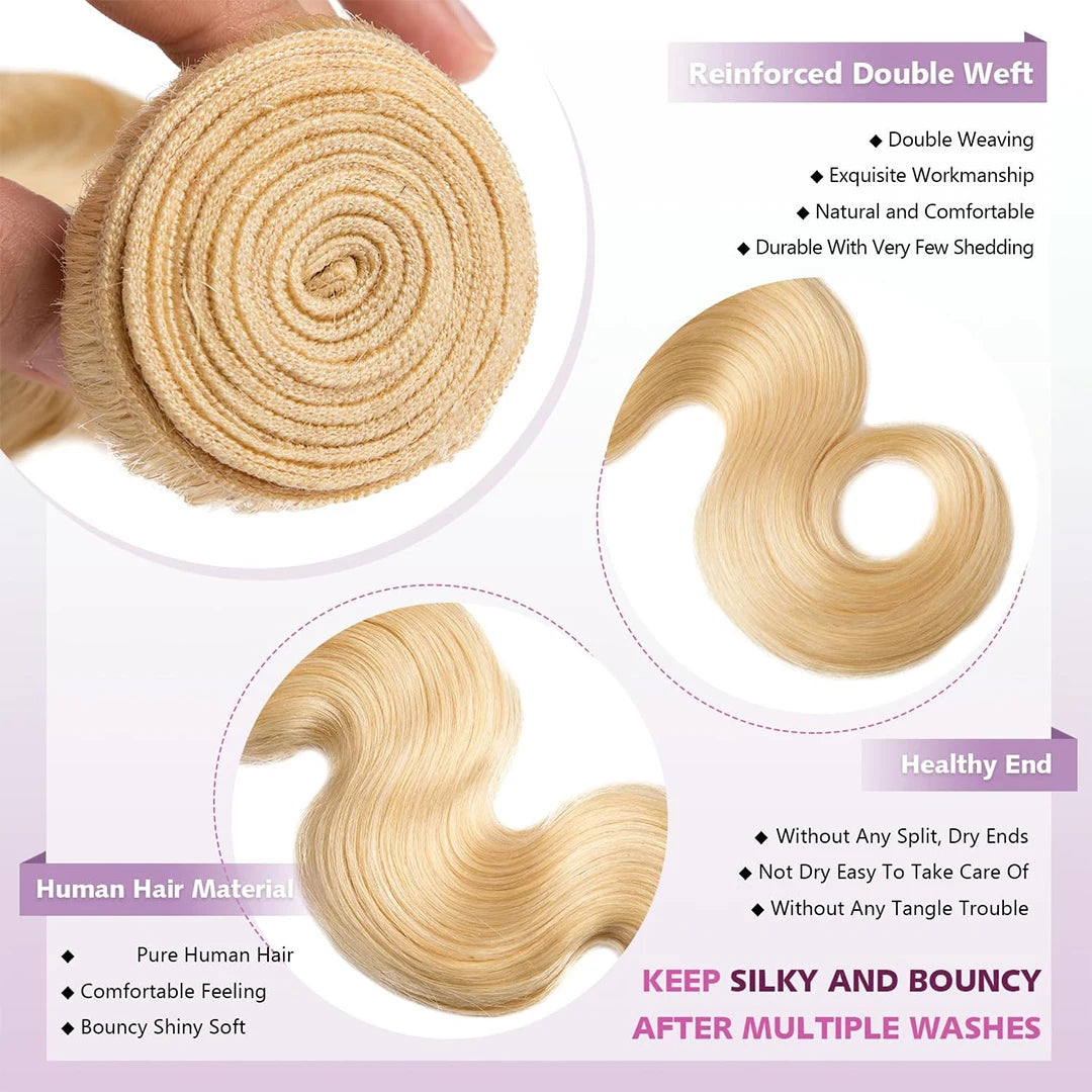 Smilegirl 12A Raw Virgin Human Hair 613 Blonde Bundles Body Wave Premium Double Weft Hair Extensions 10-30 Inch 1 3 4 Bundles for Women
