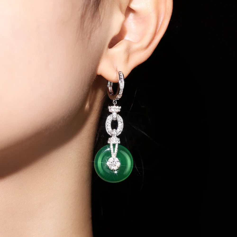 Wong Rain Vitnage 925 Sterling Silver Chalcedony High Carbon Diamond Gemstone Drop Dangle Earrings Fine Jewelry Anniversary Gift