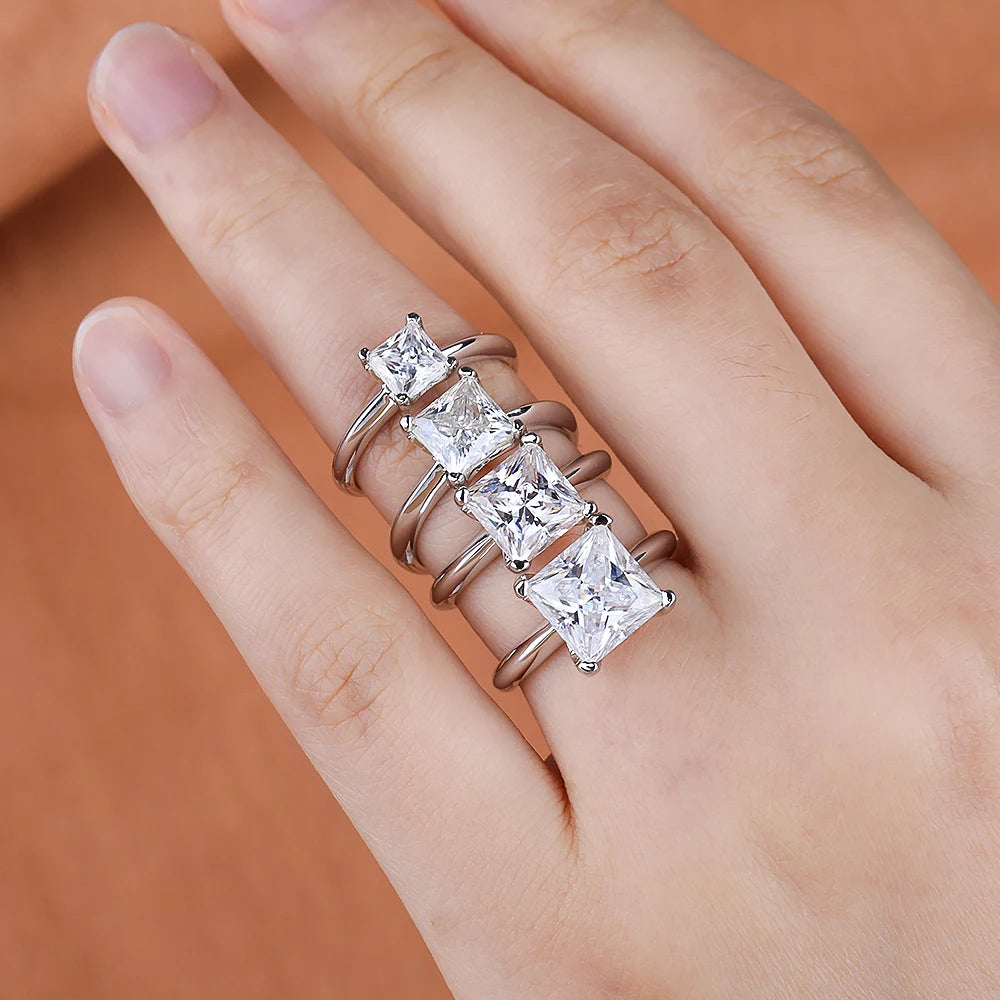 1/2/3/4 Carat Princess Cut Moissanite Engagement Ring with GRA Solitaire Diamond Wedding Promise Bands for Women Fine Jewelry