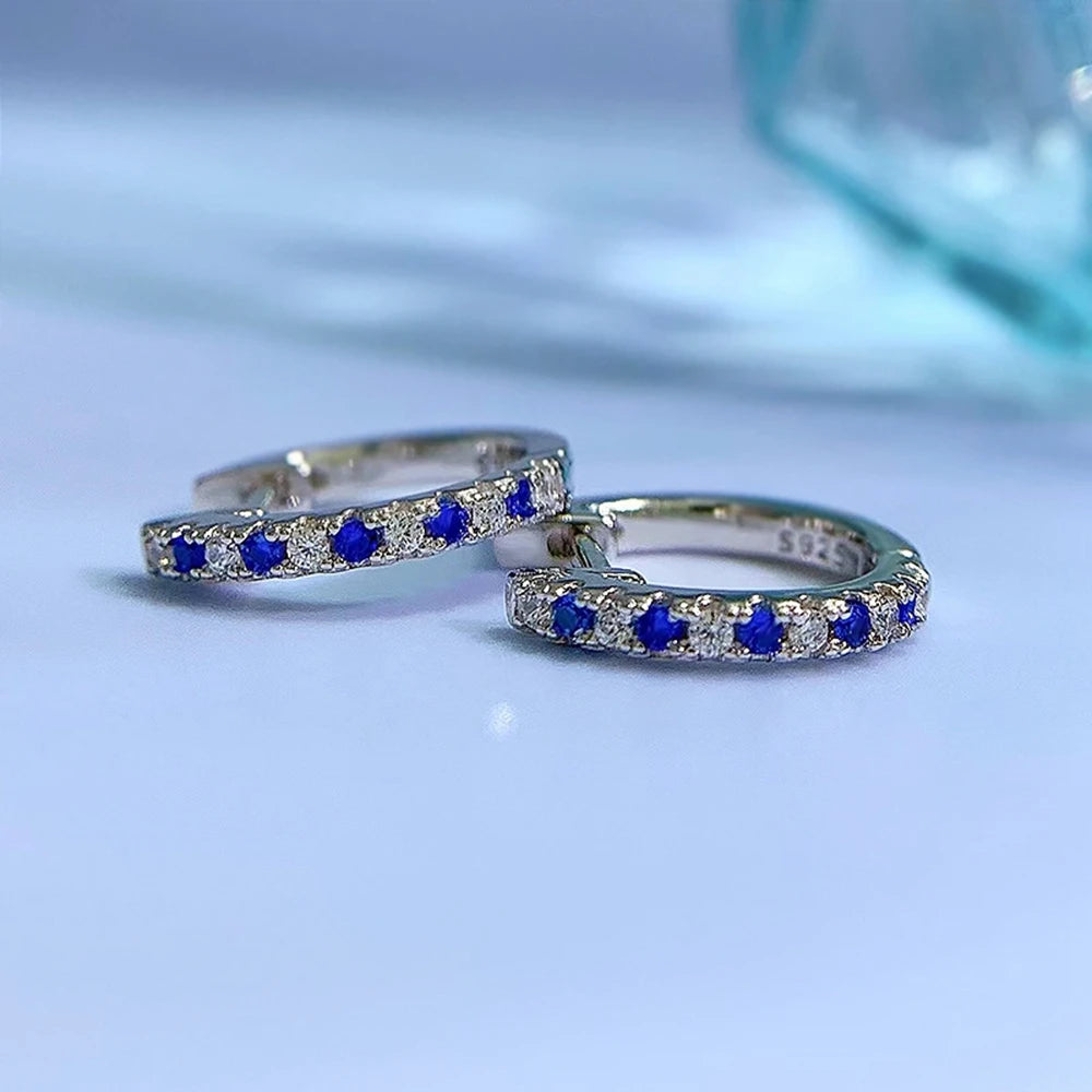 Wong Rain 925 Sterling Silver Sapphire Emerald Ruby High Carbon Diamond Gemstone Hoop Earrings Wedding Fine Jewelry Wholesale