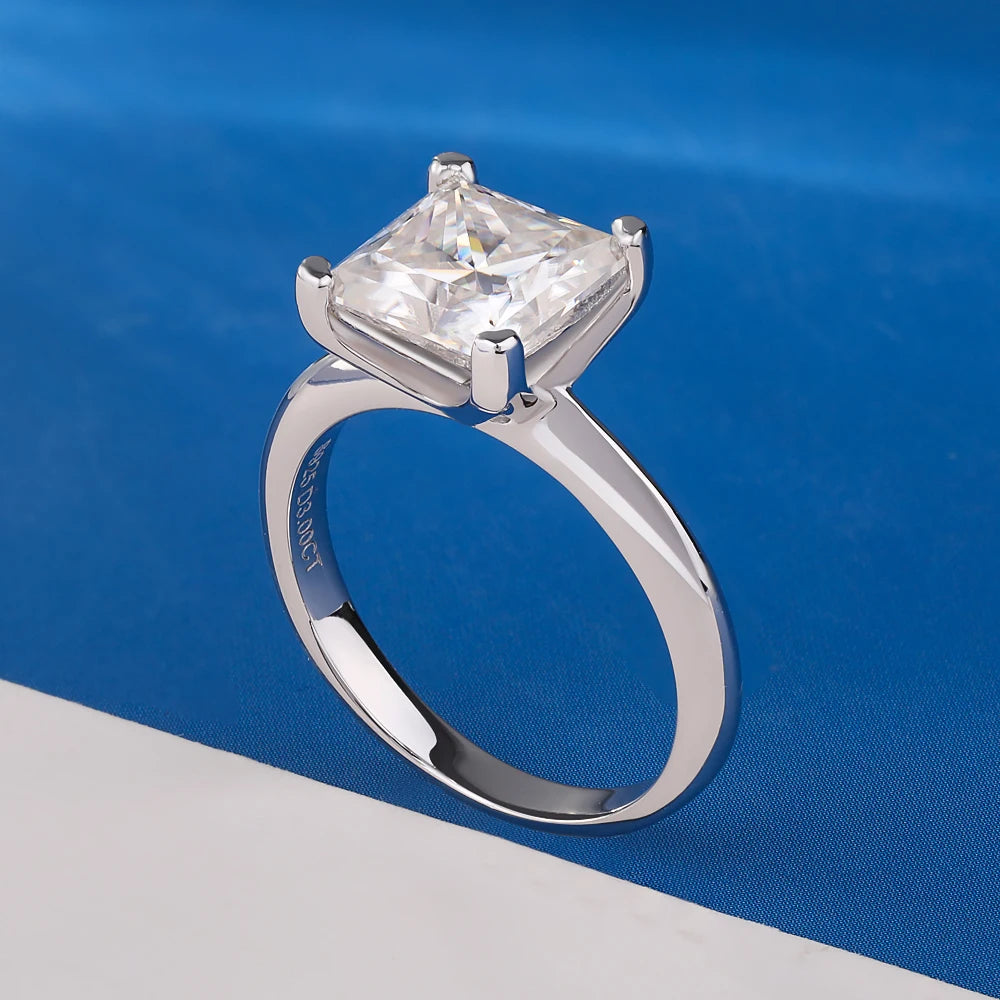 1/2/3/4 Carat Princess Cut Moissanite Engagement Ring with GRA Solitaire Diamond Wedding Promise Bands for Women Fine Jewelry