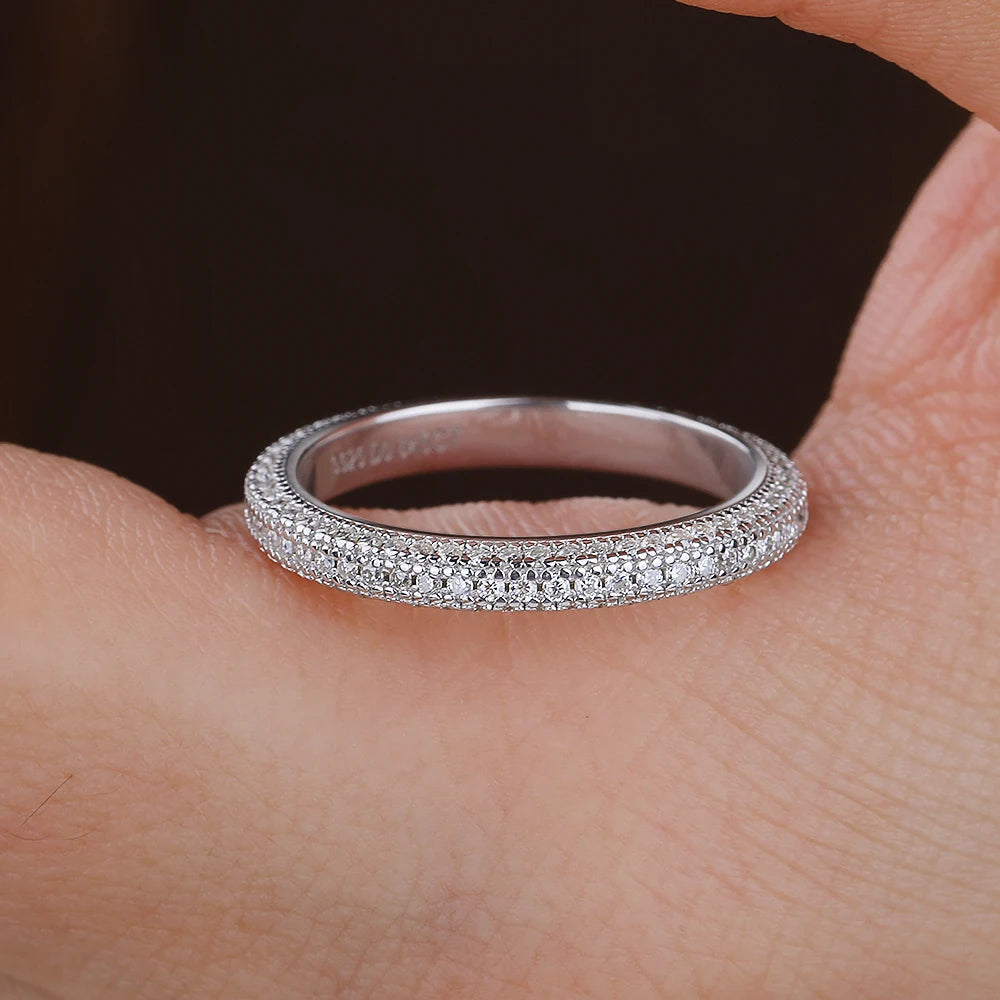 Full Eternity Moissanite Ring for Women Men Diamond Wedding Band Engagement Anniversary Gift in S925 Sterling Silver
