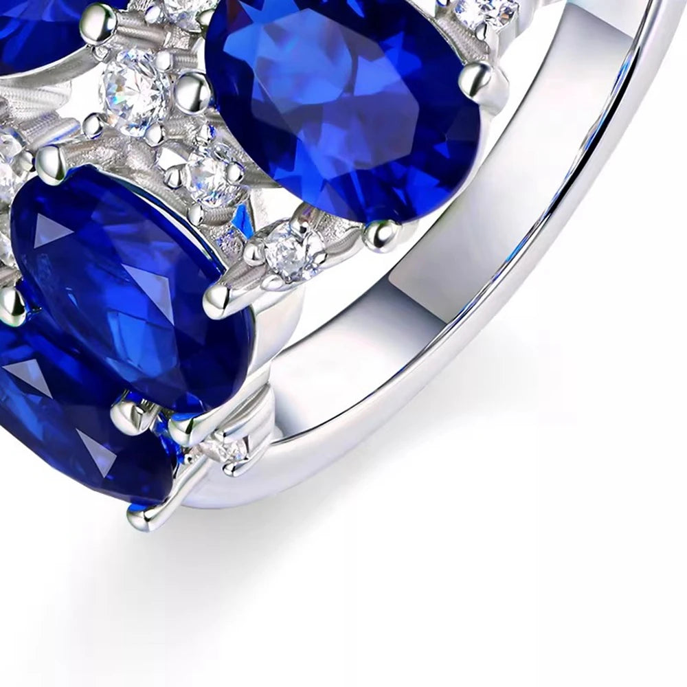 Wong Rain 925 Sterling Silver Oval Cut 5*7.2 MM Sapphire High Carbon Diamond Gems Ring for Women Fine Jewelry Anniversary Gifts