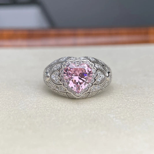 Wong Rain 925 Sterling Silver Heart Cut 8 MM Citrine Sapphire High Carbon Diamond Ring for Women Fine Jewelry Anniversary Gifts