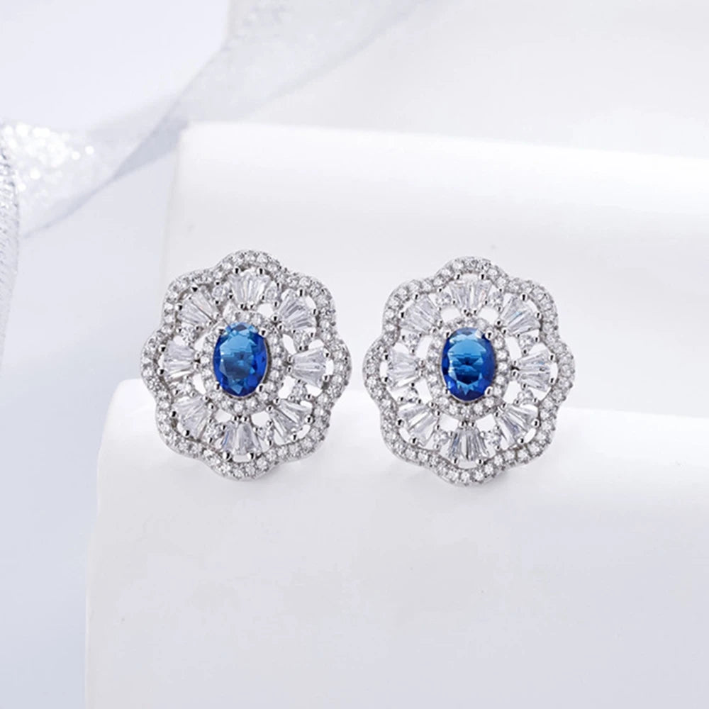 Vinregem 5*7MM Oval Cut Sapphire High Carbon Diamond Gems Romantic Ear Studs Earrings 925 Sterling Silver Fine Jewelry Wholesale