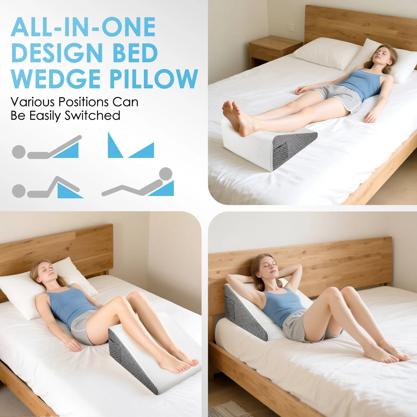 Memory foam triangular pad, Mattress, for sleep apnea,heartburn,snoring, leg height 30.5cm, back support for sitting on the bed