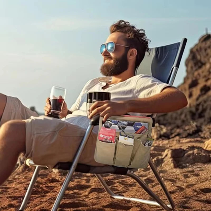 Camping Chair Armrest Storage Bag Canvas Folding Chair Organizer Side Pocket Pouch Bag For Outdoor Camping Picnic Fishing Bag