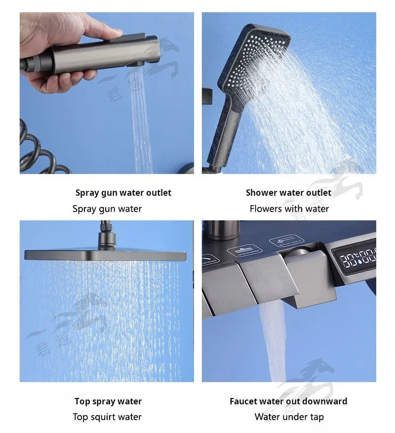 Bathroom Toilet Accessories Ceiling Shower Head Rainfall Bath Hydro Massage Mixer Black Faucet Complete Set bathroom shower