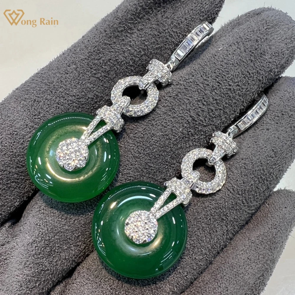 Wong Rain Vitnage 925 Sterling Silver Chalcedony High Carbon Diamond Gemstone Drop Dangle Earrings Fine Jewelry Anniversary Gift