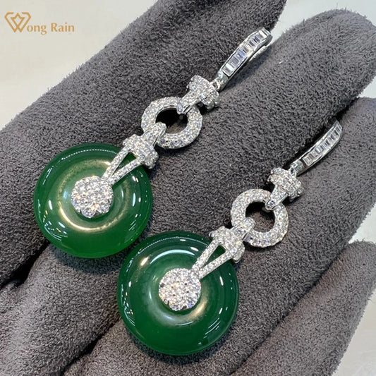 Wong Rain Vitnage 925 Sterling Silver Chalcedony High Carbon Diamond Gemstone Drop Dangle Earrings Fine Jewelry Anniversary Gift