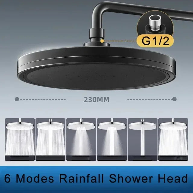 New 6 Modes Big Panel Large Flow Supercharge Rainfall Shower Head High Pressure Top Rain Shower Faucet Bathroom Accessories