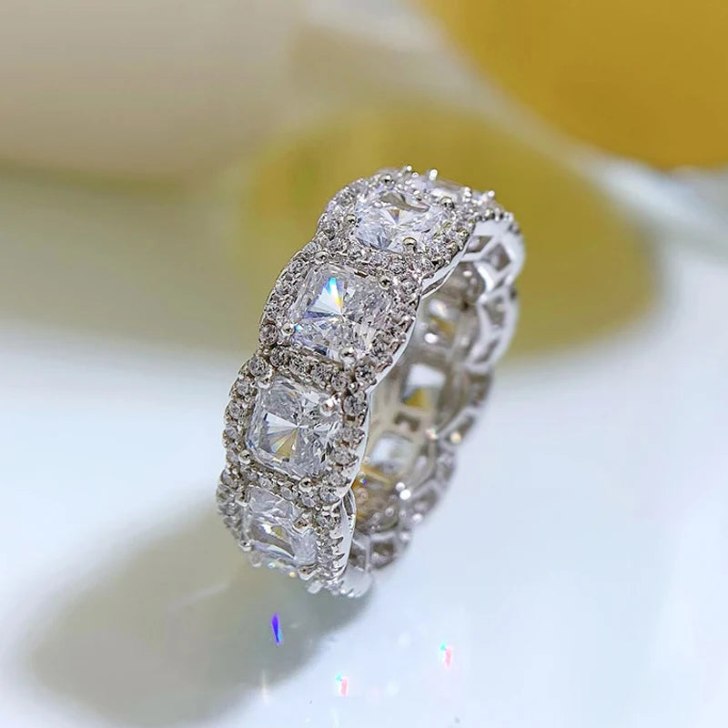 OEVAS 100% 925 Sterling Silver Sparkling 5*5mm Square Yellow Pink White High Carbon Diamond Rings For Women Party Fine Jewelry