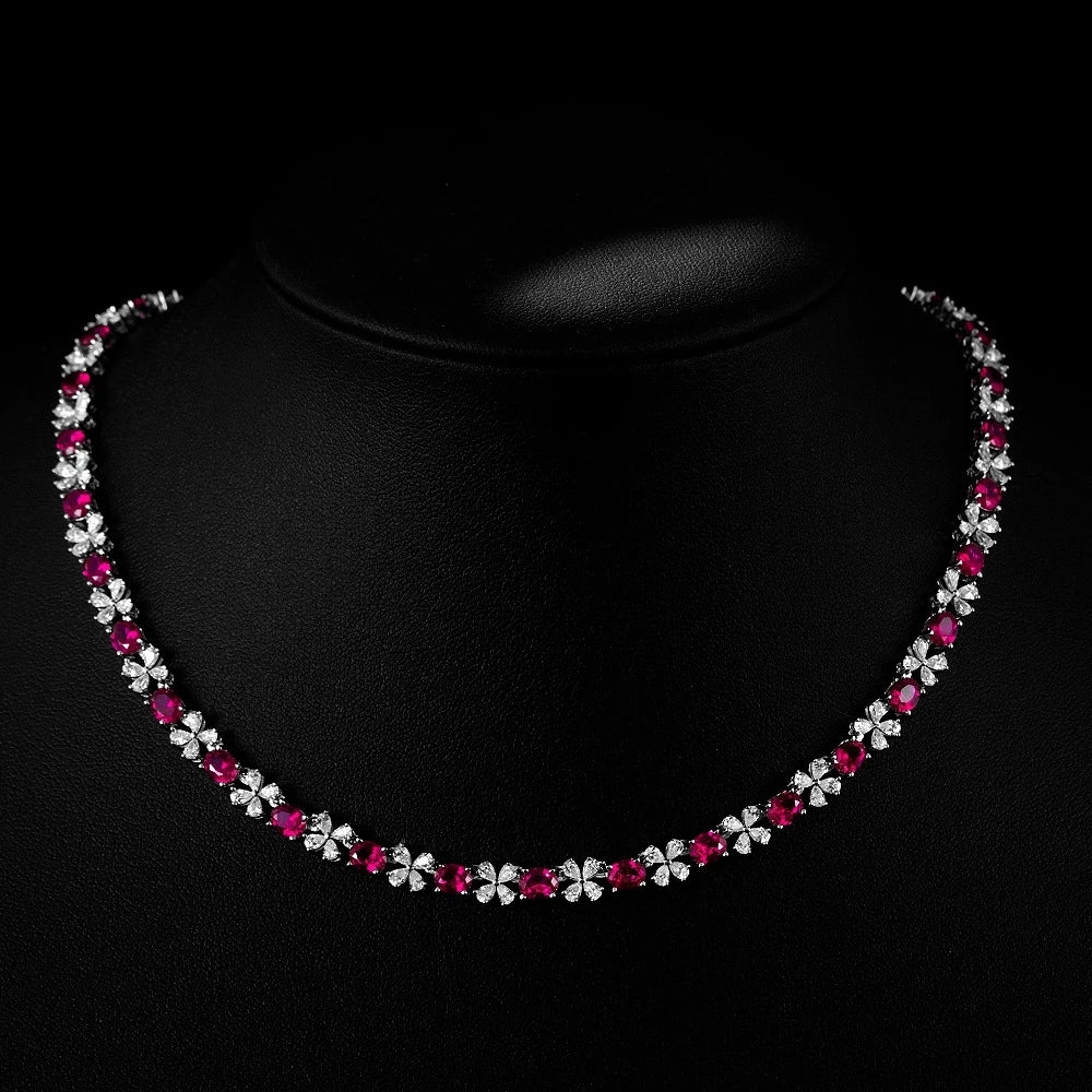 Wong Rain 925 Sterling Silver 4*5MM Sapphire Ruby High Carbon Diamond Gemstone Sparkling Necklace Fine Jewelry Anniversary Gifts