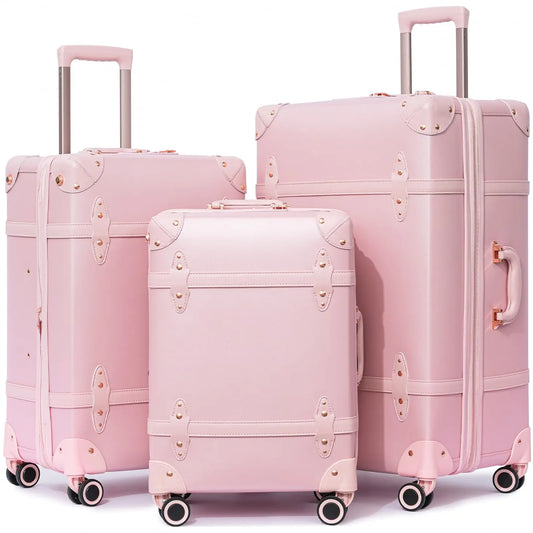 Urecity Vintage Luggage Set 3PCS Luxury Suitcase Expandable Travel Suitcase On Wheels Handmade Retro Rolling Luggage For Women