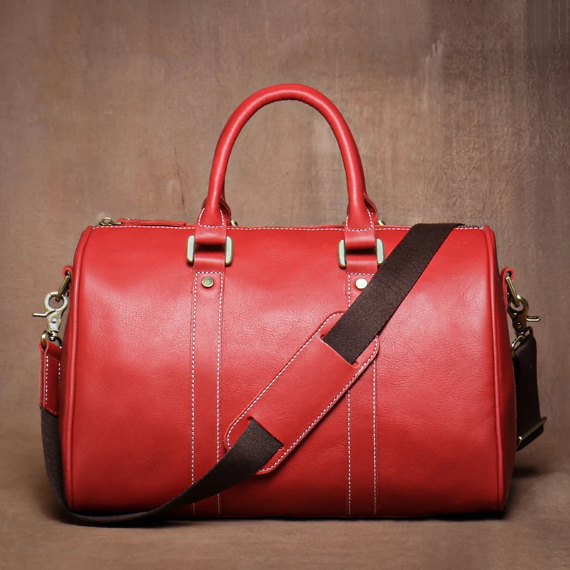 GURO Retro Higher Quality Cowhide Travel Bags  Men's Genuine Leather Handbag Women Luxury Weekend Fitness Bag Short Trip Luggage