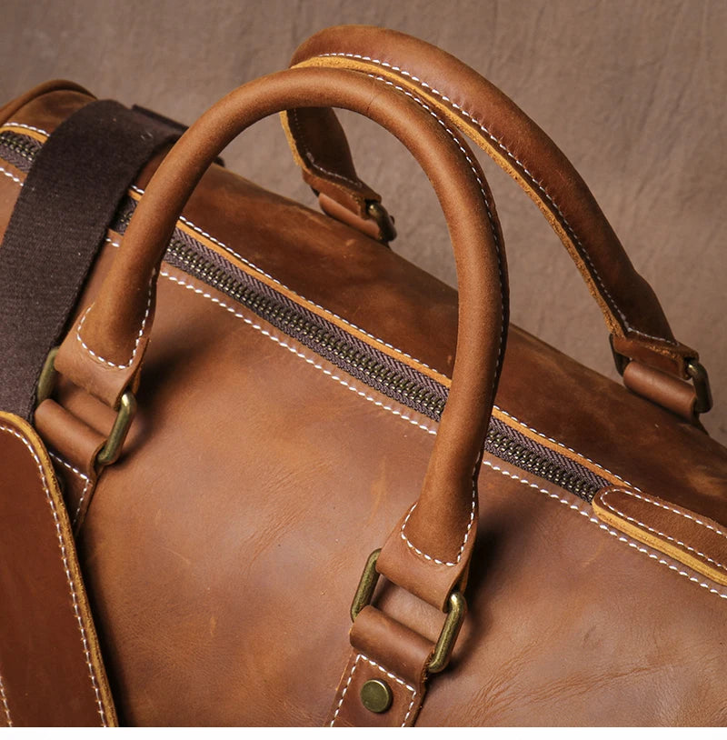 GURO Retro Higher Quality Cowhide Travel Bags  Men's Genuine Leather Handbag Women Luxury Weekend Fitness Bag Short Trip Luggage