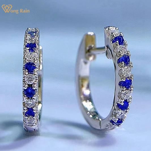 Wong Rain 925 Sterling Silver Sapphire Emerald Ruby High Carbon Diamond Gemstone Hoop Earrings Wedding Fine Jewelry Wholesale