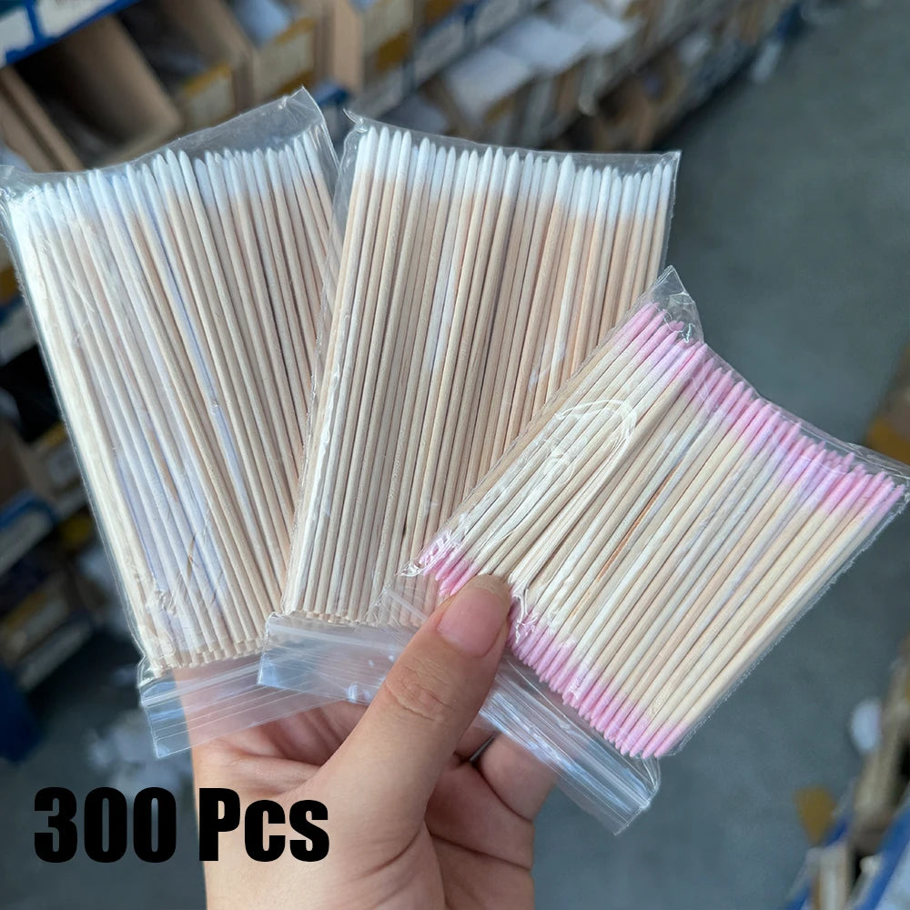400pcs Pink Double Head Nail Art Cuticle Pusher Remover 7CM Orange Wood Sticks Cotton Swab Clean Tool for Nail Rhinestone Makeup