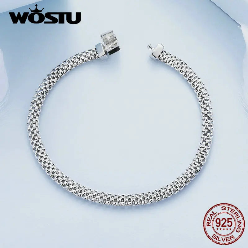 WOSTU 925 Sterling Silver European Simple Knitted Mesh Bracelets For Women Fashion Chain Luxury Wrist Jewelry Wedding Gift B124
