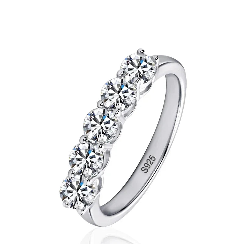 NeeTim Full 4mm Moissanite Ring for Women 5 Stones Diamond Wedding Band Bride S925 Sterling Silver with White Gold Plated Rings