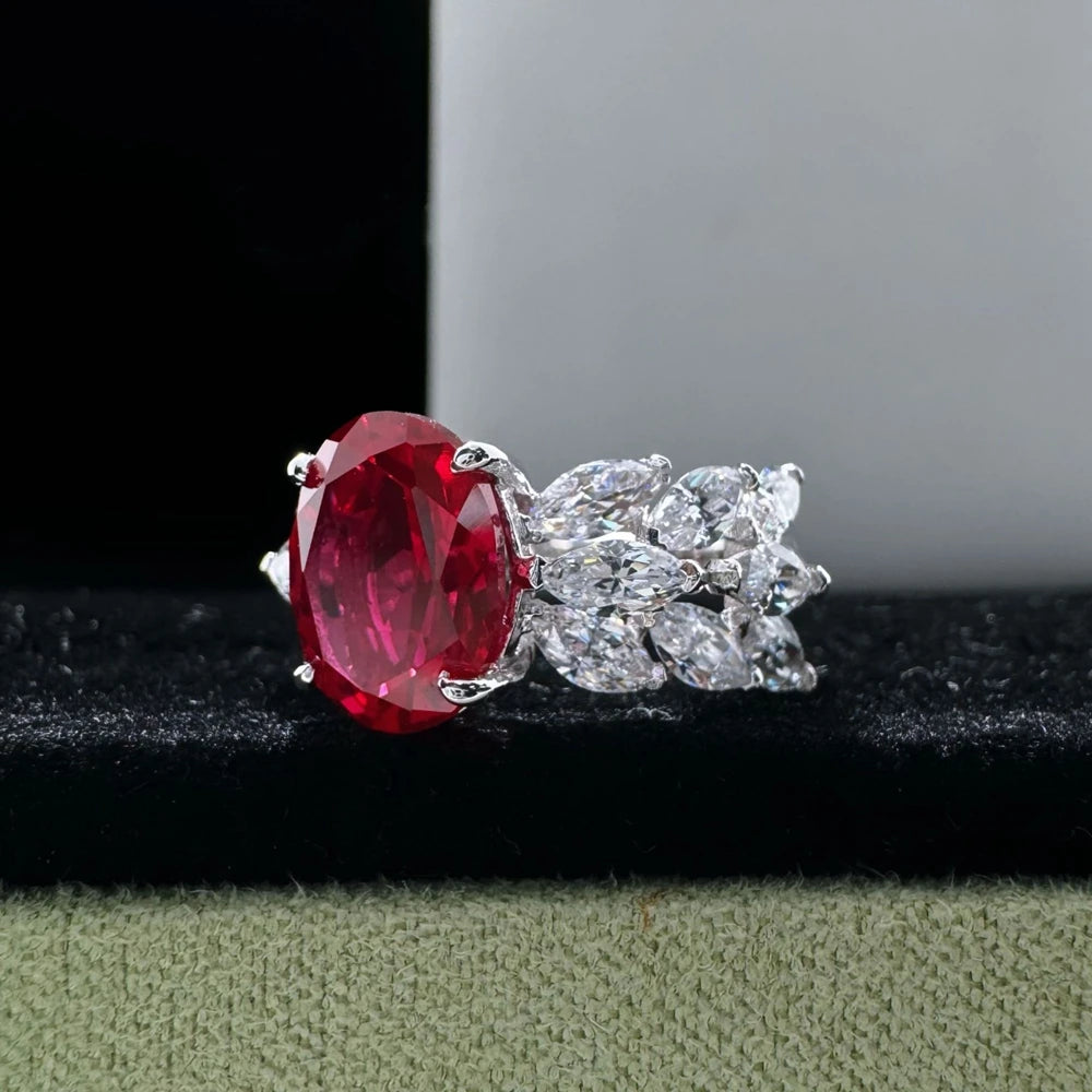 Wong Rain 925 Sterling Silver Oval Cut 3 CT Ruby High Carbon Diamond Gemstone Cocktail Party Ring for Women Fine Jewelry Gifts