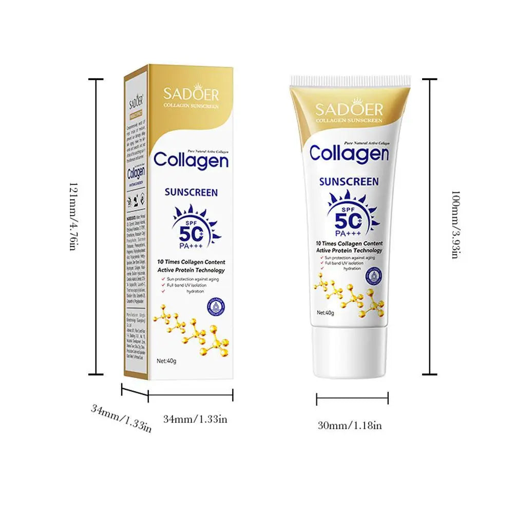 1/3PCS SADOER 40G Collagen Sunscreen Refreshing Sun Cream Spf 50 Oil Control Anti UV Anti Oxidant Facial Moisturize Sun Cream