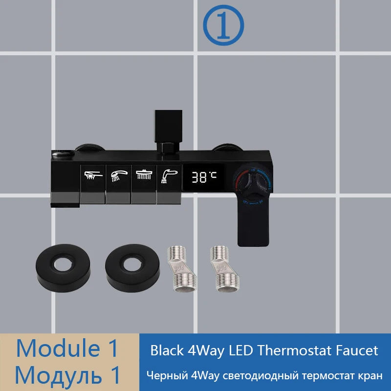 DIY Shower Set Bathroom Shower System Wall Mounted Bathtub Shower Faucet Gray Black Golden White Digital LED Temperature Shower